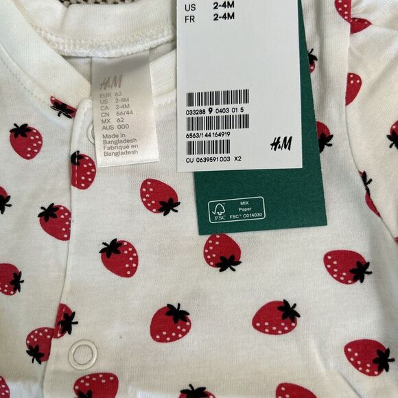 H&M Girl Infant Set Strawberries Size 2-4 Months  NEW - Picture 3 of 6